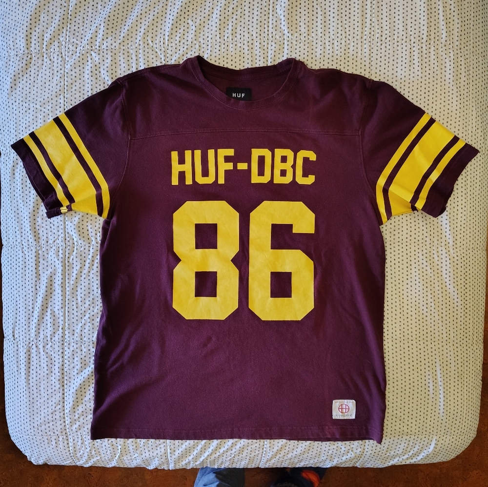 HUF Size Large Football Style Jersey Number Stripe Sleeve Varsity Shirt